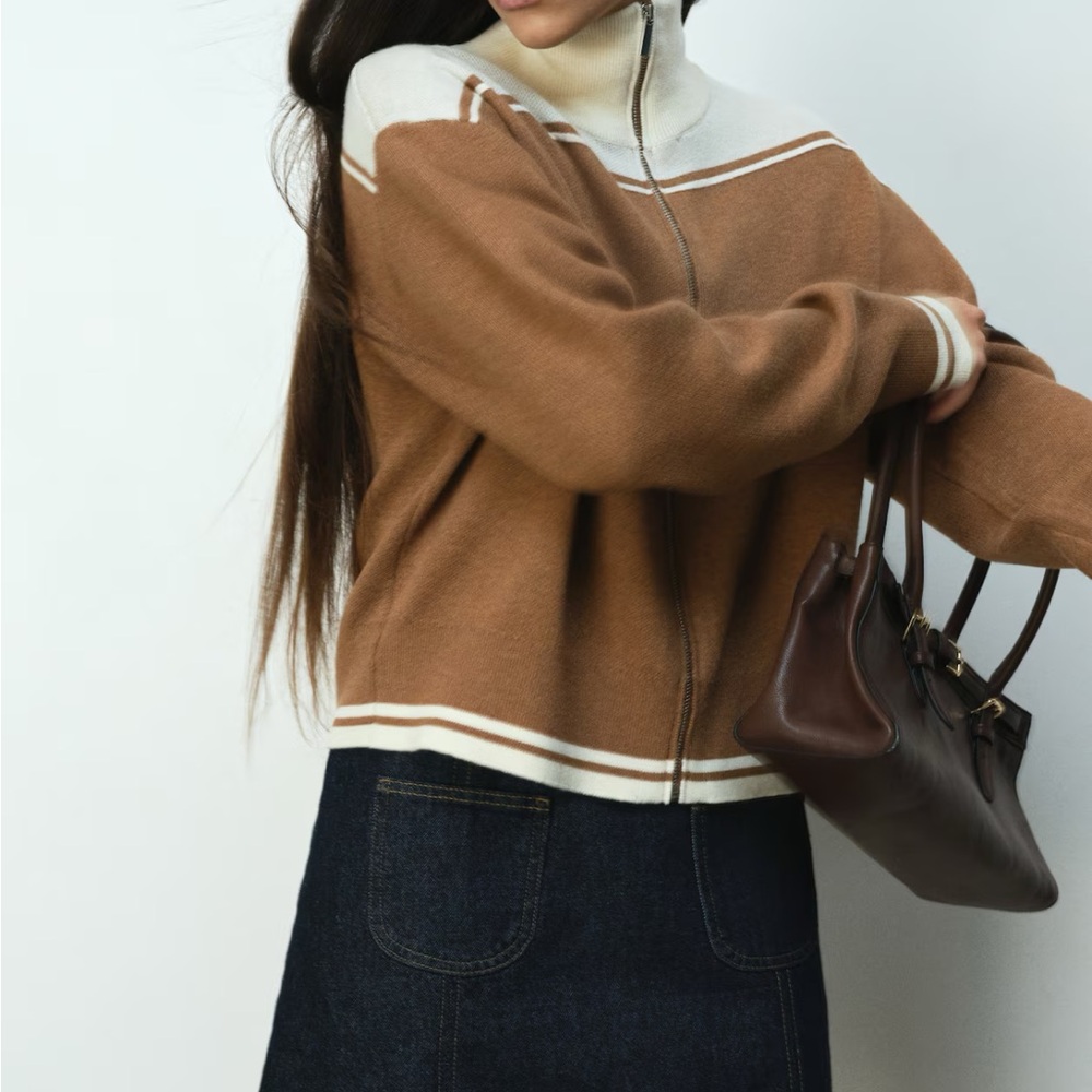 H&M Brown and Cream Women's Sweater